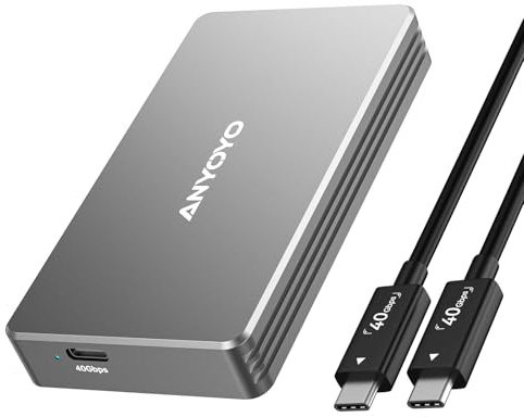 40Gbps M.2 NVMe SSD Gehäuse, ANYOYO NVMe Gehäuse kompatibel für Thunderbolt 5/4/3 M.2 SSD Gehäuse für PCIe 2280 M-Key (B+M Key), USB C Aluminium SSD Gehäuse kompatibel für USB 4/3.2/3.1