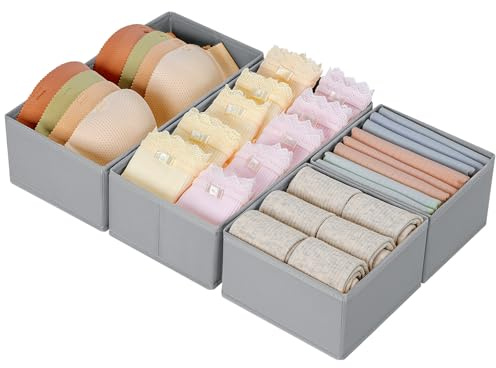 DIMJ 4 Stück Schubladen Ordnungssystem Schubladen Organizer, Faltbare Aufbewahrungsbox Stoff, Schubladeneinsätze für Kleiderschränke, Kleiderschrank Organizer für Kleidung, Hellgrau