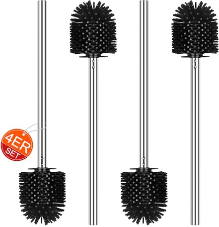 EINESIN klobürste Silikon, WC-Bürste Toilettenbürste Klobürsten Ersatz-Bürste mit Edelstahlstiel, Ø 7 cm, Schwarz (Silikon, 4 Stück)