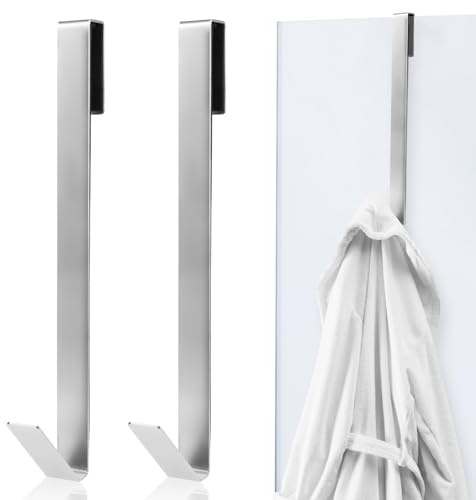 WLLHYF 2 Stück Duschtürhaken, 25,4 cm Badezimmer Handtuchhaken Heavy Duty Bohrfrei Rack Haken Edelstahl Verlängerter Duschhaken