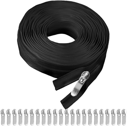 Endlosreißverschluss mit Zipper, Reißverschluss Meterware, Nylon Reißverschluss Endloses,Breit Endlos Reissverschluss mit Zipper, für Kleidung Bettwäsche Kissen (black, 3#)