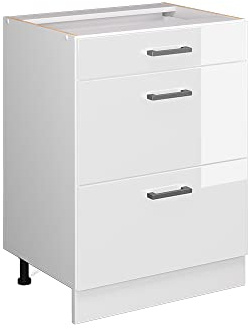Vicco Küchenunterschrank R-Line, Weiß Hochglanz, 60 cm mit Schubladen, ohne Arbeitsplatte, zur freien Kombination innerhalb modularer Küchensysteme
