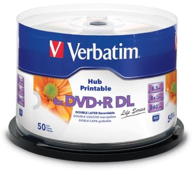 Verbatim 97693 DVD Double Layer DVD+R DL 8.5 GB / 240 min 8x, Full printable White No ID, 50 Stück in Cakebox