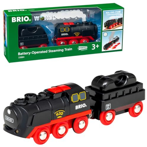 BRIO World 33884 Batterie-Dampflok mit Wassertank - Lokomotive mit echtem kühlen Dampf und Wasserbehälter zum Nachfüllen - Empfohlen ab 3 Jahren