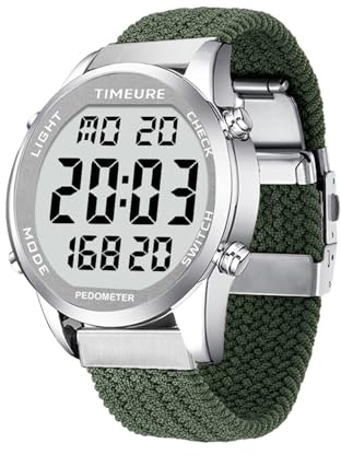 TIMEURE Schrittzähler-Uhr für Männer & Senioren mit großer Digitalanzeige | - Modisches Armbanduhren-Design - Wasserdichte Ausführung - Einfache Bedienung - Genaue Schrittzählung