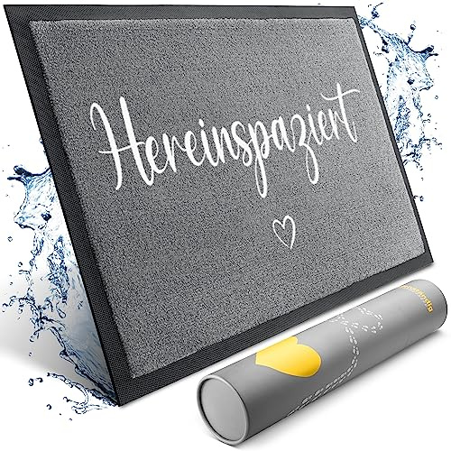Bodenständig Hereinspaziert Fußmatte [Waschmaschinenfest] in 40x60cm | Optimale Größe für die Haustür. Schmutzfangmatten innen, Welcome mat Spruch und Herz