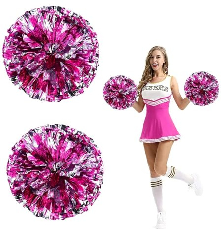 GIUSOBG Pompons Cheerleading 2 Stück Cheerleader Pompons Sportkader Cheerleader Pompons Metallisch Cheerleader Pompon Cheerleading Pompons Tanzpompons Sportspiel (Silber Rosenrot)