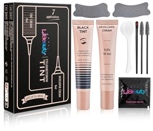 Libeauty Wimpernfarbe Schwarz – 2-in-1 Wimpernfarbe & Augenbrauenfarbe Set mit 8 ml Farbcreme, wiederverwendbaren Augenpads und Zubehör zum Färben von Wimpern und Augenbrauen zu Hause