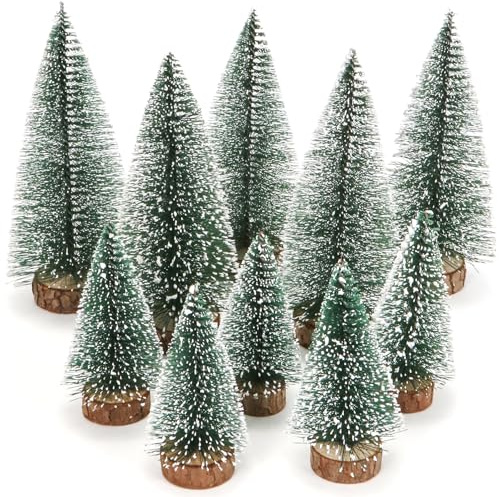 10 Stück Weihnachtsbaum Mini Künstlich,Miniatur Tannenbaum Grün mit Holzsockel Tanne,10/15cm,Tannenbaum Klein mit Schnee-Effek für Weihnachten Tischdeko Schaufenster Geschenke DIY