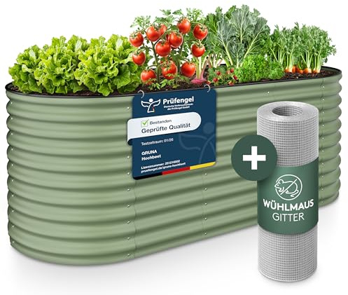 GRUNA Hochbeet Metall 200x60x75 (Grün) - Formstabil & 100% Rostfrei | Hochbeete für Garten in einem 6 in 1 Modular Hochbeete-Kit. Es ermöglicht variable Aufbauformen, ist langlebig und robust.