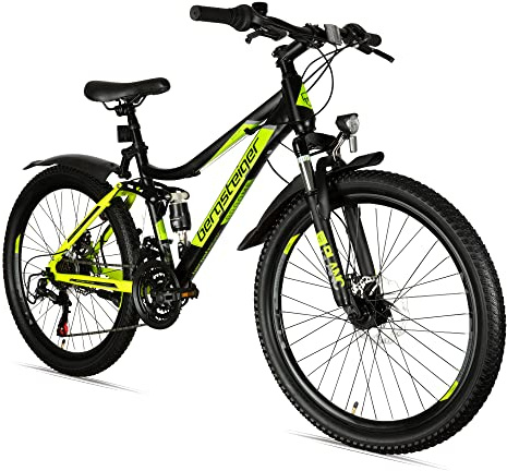 Bergsteiger Broome 24 Zoll Kinderfahrrad, 21 Gang-Schaltung, StVZO, Mountainbike mit Vollfederung, Scheibenbremsen & Dynamo-Licht, geeignet für 8, 9, 10, 11, 12, 13 Jahre, Jungen & Mädchen