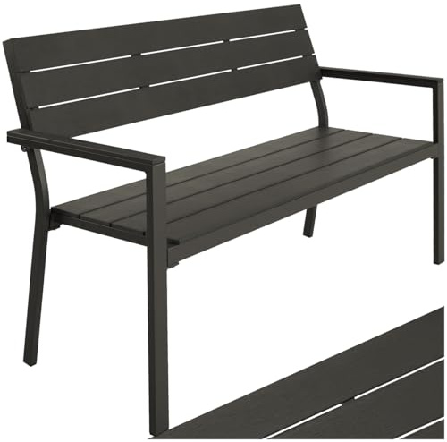 tectake® Gartenbank, Bank in Holzoptik mit Aluminium Rahmen, Gartenmöbel, Balkonbank Sitzbank für Wintergarten, Terrasse, Garten, bis 250kg belastbar, 2-Sitzer Parkbank, 128 x 59 x 88 cm - dunkelgrau