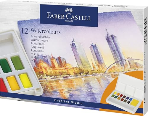 FABER-CASTELL 169712 - Aquarellfarben Set, 12 Farbnäpfchen, inkl. Mischpalette, für Einstiegs- und Hobbykünstler
