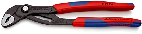 KNIPEX Cobra Wasserpumpenzange, 250 mm, Muttern bis 46 mm, Rohre bis 52 mm, Feinverstellung per Knopfdruck, Rohrzange, 87 02 250