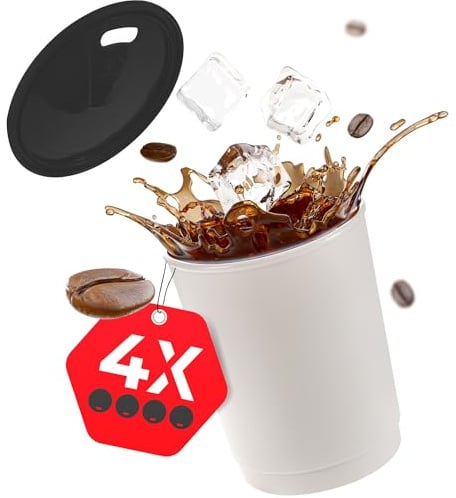 achilles Kaffeebecher 4er-Set - Coffee-to-go-Becher - spülmaschinenfeste Mehrwegbecher mit Deckel - 330ml - Becher grau - Deckel schwarz
