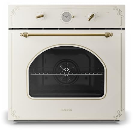 Klarstein Victoria - Elektrobackofen, Einbauofen mit 9 Funktionen,Timer, 50-250 °C, 70 Liter, Retro Backofen, 10 Einschübe, aushängbare Ofentür für einfache Reinigung, Einbaubackofen elfenbein