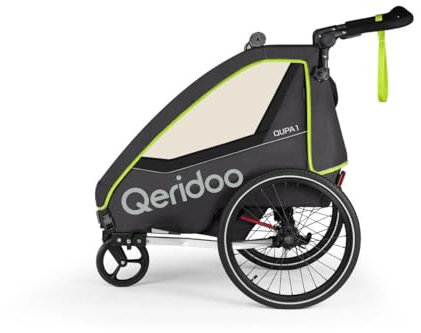 Qeridoo QUPA 1 Lime | Fahrradanhänger 1 Kind | Kinder Fahrradanhänger mit Blattfederung & Handparkbremse | Jogger Kinderwagen | Kinderfahrradanhänger | Kinderbuggy | Fahrrad Anhänger Kinder