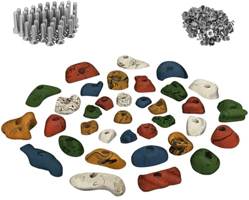 ALPIDEX 35 Klettergriffe mit Schrauben Einschlagmuttern 3-5 m² Komplettset | Bouldersteine, Bouldergriffe, Kletterwandbau, Spielturm, Trainingswand, wetterfest, Indoor, Outdoor, Klettern, Kinder