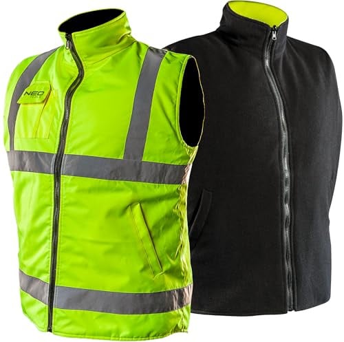 NEO TOOLS 2in1 Herren Profi Warnweste Gelb Wind und wasserdichte Gr. S-3XL | Winterweste, Fleeceweste, Sicherheitsweste Arbeitsweste, Funktionsweste Gr. 3XL