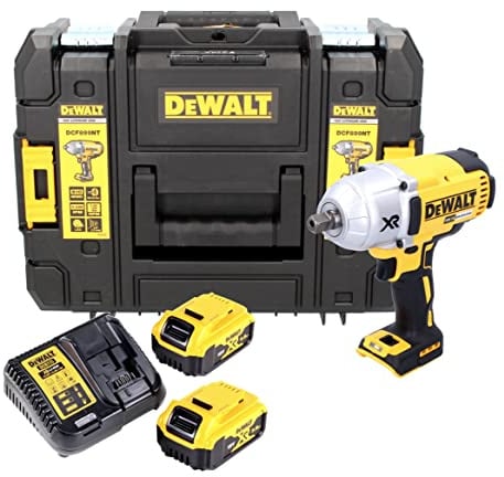 DEWALT 18 V, 5,0 Ah Akku-Schlagschrauber (Drehmoment max. 950 Nm, 1/2 Zoll Außenvierkant-Aufnahem, integrierte LED-Leuchte, inkl. 2x Akkus, System-Schnellladegerät und TSTAK Box-II) DCF899P2