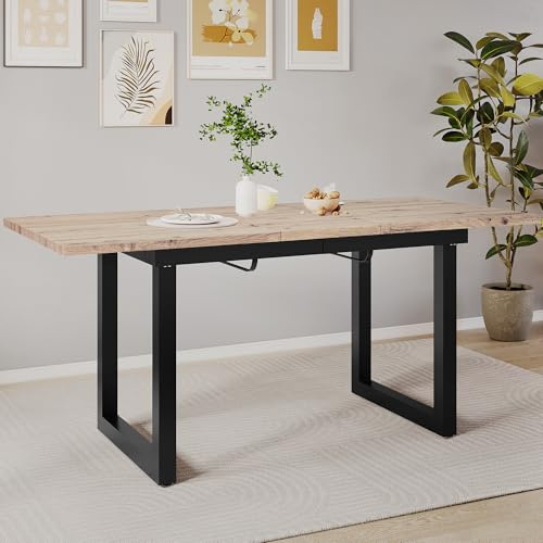 Merax Esstisch 140/180x80x75cm, Ausziehbar Esszimmertisch mit Tischbeine aus Metall, Rechteckiger Küchentisch für Wohnzimmer und Esszimmer, Holzfarbe