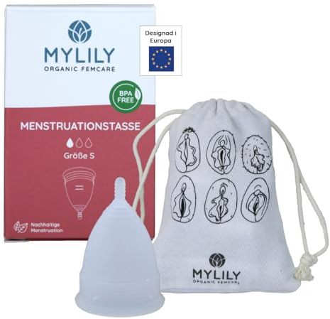 MYLILY® Menstruationstasse inkl. Beutel zum Transport | 100% medizinisches Silikon I Periodentasse I Nachhaltig & kostensparend I Menstrual Cup | Frei von BPA und Latex | Wiederverwendbar I Small