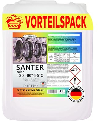 Lorito Santer Waschmittel Color 224 für bunte Wäsche 10L - Schaumarmes Flüssig-Waschmittel für kraftvolle Wäschepflege, Erhält die Farben wie neu, Bis zu 333 Waschladungen