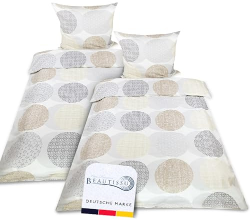 Beautissu Biber Bettwäsche 135x200 cm 4teilig Josi – 100% Baumwolle Warme Flanell Winterbettwäsche – Biberbettwäsche 2X Bettbezug & 2X Kissenbezug 80x80 cm Feinbiber Bettwäsche-Sets Biber Beige