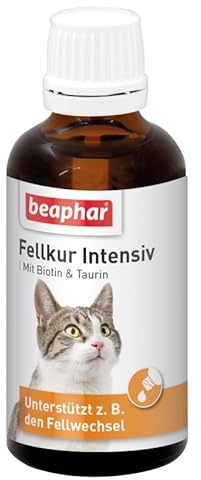 BEAPHAR - Fellkur Intensiv Für Katzen - Energielieferant - Mit Vitaminen B1, B2, B6, B12, E, Biotin Und Taurin - Unterstützt U.A. Den Fellwechsel - 50 ml