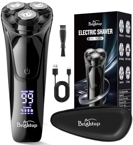 Brightup Rasierer Herren Elektrisch mit 4D-Schwebekopf, Kabellos LED Elektrischer Nass- und Trockenrasierer für Männe, IPX6 Wasserdichter Elektrorasierer, USB-C Aufladung & Pop-Up Trimmer, Reisesperre