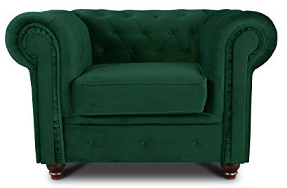 Sofnet Sessel Chesterfield Asti - Couch, Couchgarnitur, Couchsessel, Loungesessel, Stühl, Holzfüße - Glamour Design, Velours (Dunkelgrün (Velvet 78))