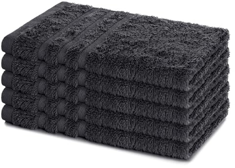 Lavea® 5er Set Gästehandtücher Set, Gästetücher 30x50 cm, Frottee Gästetuch aus 100% Baumwolle, Handtücher Set, weich und saugstark, Serie Elena, 60 °C waschbar, Handtuch, Anthrazit