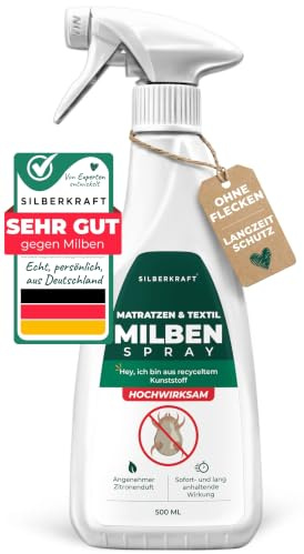Silberkraft Milbenspray Matratzen & Polster [500 ml] - für Allergiker | für Hausstaub-Allergiker, naturinspirierter Milbenschutz mit Geraniol, hilfreiches Anti-Milben-Mittel, gegen Hausstaubmilben