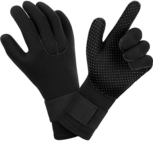 AUAUY Neopren Tauchhandschuhe, 3mm Warme Neoprenhandschuhe, Flexibel Schwimmhandschuhe mit Anti-Rutsch Partikeln, Erwachsene Fünf-Finger-Tauchhandschuhes für Open Water Swimming Surfing Tauchen (B-L)