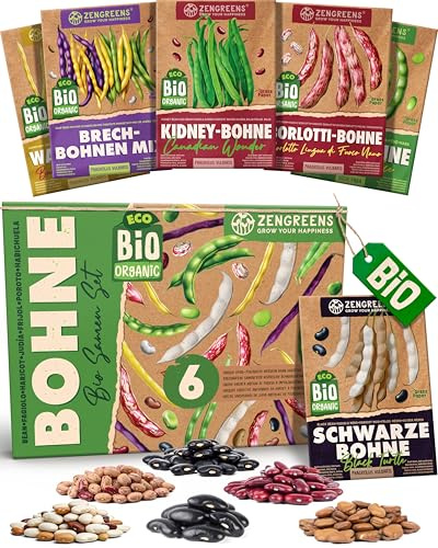 ZenGreens® - Bio Bohnensamen im 6er Set - 6 Bohnen Samen für den einfachen Anbau im Garten, Balkon oder Hochbeet - Pflanzensamen - Saatgut
