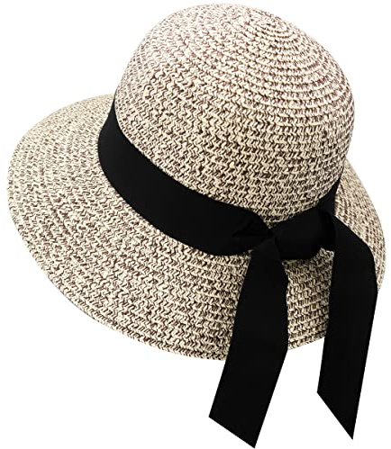 REETEE Sonnenhut Damen UPF 50+ Breiter Krempe Strandhut Sommerhut Damen Strohhut Faltbarer Strandmütze Strohhut