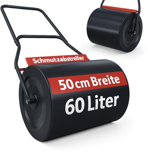 ONBEST Profi Rasenwalze – 60 Liter – befüllbar mit Sand oder Wasser – Walze aus robustem Stahl – inkl. Premium Ablassschraube & Schmutzabweiser – perfekt fürs Rasen sähen