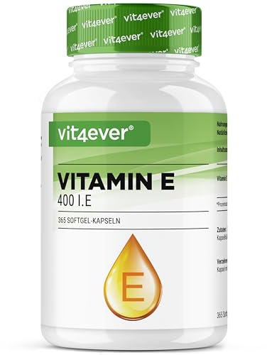 vit4ever Vitamin E 400 I.E. natürlich - 365 Softgel Kapseln - Premium: Natürliches Vitamin E aus Sonnenblumen - 12 Monatsvorrat - Hochdosiert