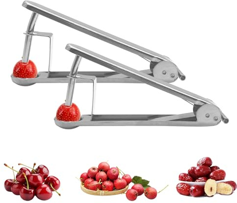YEJAHY 2 Stück Kirschenentkerner, Edelstahl Entkerner, Kirschenentsteiner, Delstahl, Obstentkerner Kirschentkernen, Pflaumenentkerner, Für Schnell Entfernen Früchtsteinen