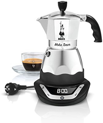 Bialetti Moka Elektrisch Timer, Kapazität für 6 Tassen, 365 W, Silber schwarz