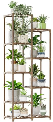 Bamworld Pflanzenständer Indoor Outdoor Hoch Blumenständer Holz Pflanzenregal für 9 Etagen Terrasse Balkon Garten Gartenarbeit Mutter Geschenke