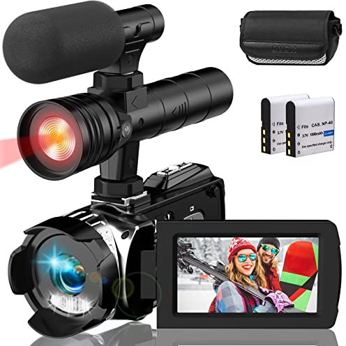 Hojocojo 4K Videokamera Camcorder UHD 48MP IR Nachtversion Vlogging Kamera,60 FPS 24X Digital Zoom 3 LCD-Bildschirm YouTube Camera mit Mikrofon,2 Batterien