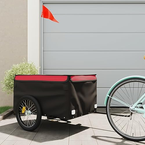 Festnight Fahrradanhänger XL Fahrradanhänger Lastenanhänge Fahrrad-Transportanhänger Radanhänger mit Kupplungel Oxford-Gewebe und Eisen Lastenanhänger Groß 45 kg Schwarz und Rot