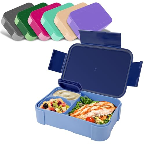 Pavlleen Brotdose Kinder mit Fächern, 900 ml Auslaufsichere Lunchbox, Reise-Lunchbox, Jausenbox Brotbox, Geeignet für Schule, Picknick, Mikrowellen/Spülmaschinenfest (Blau)