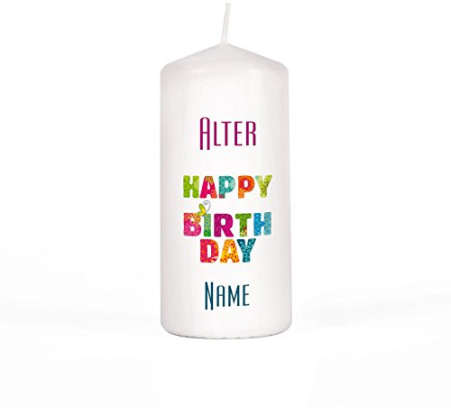 Herz & Heim® Geburtstagskerze Stumpenkerze mit Wunschnamen und Alter Gratis 150/67mm Brenndauer 45 h