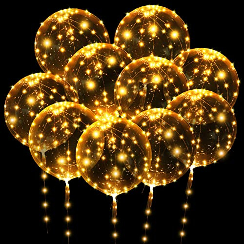 OSDUE 10 Pack Leuchtende Luftballons, 24 Zoll Valentinstag Bobo Luftballons mit 3m LED Lichterketten, Bobo Ballons für Valentinstag, Hochzeit, Weihnachten, Geburtstag, Muttertag Dekoration