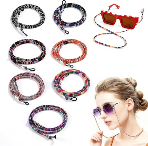 O OLAX 7 Stück Brillenband Bunt – Verstellbare Brillenkette & rutschfeste Brillenschnur für Damen & Herren – Sport Brillenhalter für Sonnenbrillen, Lesebrillen & Schutzbrillen