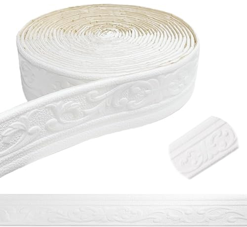 Hengrongshen Selbtklebend Weiß 20m x 8cm x 5mm Wand- und Fliesenbordüre 3D, Wasserdicht, Tapeten- und Deckendekoration
