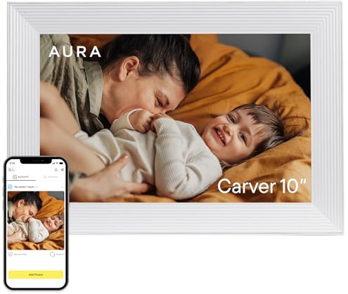 Aura Carver Intelligenter digitaler Bilderrahmen 10,1 Zoll HD WLAN Cloud Digitaler Fotorahmen, Kostenloser unbegrenzter Speicherplatz, Fotos von überall aus senden – Sea Salt