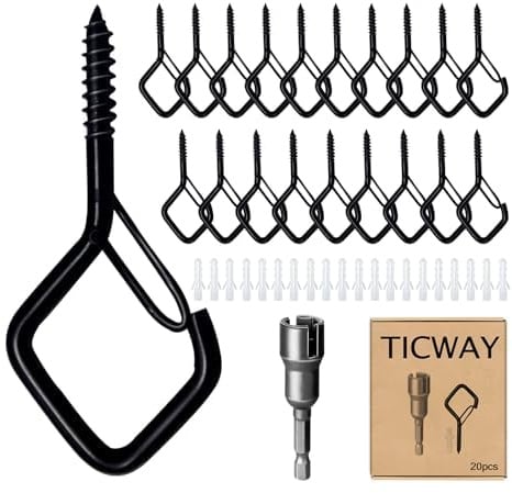 Ticway 20 Stück Edelstahl Schraubhaken, Haken Zum Schrauben mit Sicherung, Wandhaken, Deckenhaken, Schraubhaken Schwarz Kann für Pflanzen, Blumentöpfe, Dekorative Lichter und Tassen Verwendet Werden